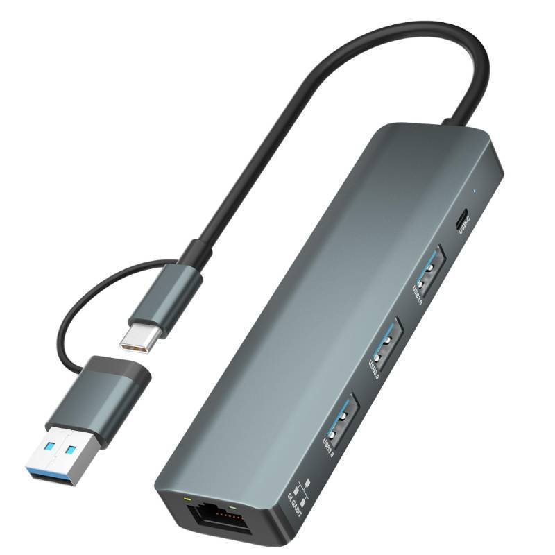 lot 26381 image: USB C to Ethernet Adapter, 5Gbps Data Port Hub Network with 3USB3.0, USB3.0 Hub with RJ45 101001000 Gigabit Ethernet Adapter Support Windows 10,8.1,Mac OS, Surface Pro,Linux,Chromebook and More - Retail $14