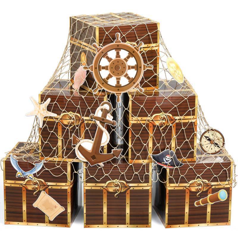 lot 26497 image: CHUNNIN Pirate Party Decorations Imitation Wooden Boxes Fishing Net Car Trunk or Treat Decor Ocean or Pirate Party Favors for Adventure Birthday Party Supplies Photo Booth Props - Retail $24