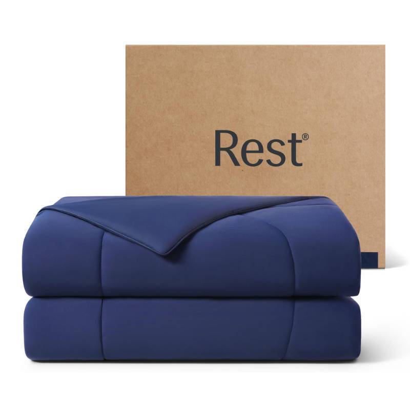lot 61973 image: REST Evercool Cooling Comforter, KingCali King, Blanket for Hot Sleepers, All Season Bedding to Keep Cool for Night Sweats, Breathable Lightweight Duvet, 106x90 Inches, Midnight Blue - Retail $187