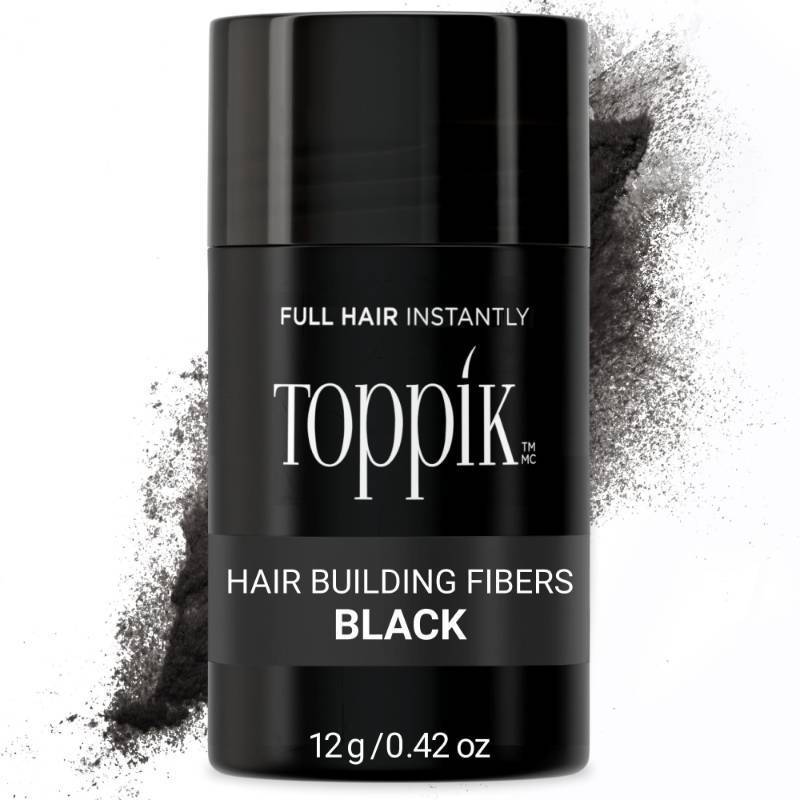 lot 29675 image: Toppik Hair Building Fibers, Black, 12g Fill In Fine or Thinning Hair, Instantly Thicker, Fuller Looking, 9 Shades for Men & Women, Keratin Protein Formula - Retail $25