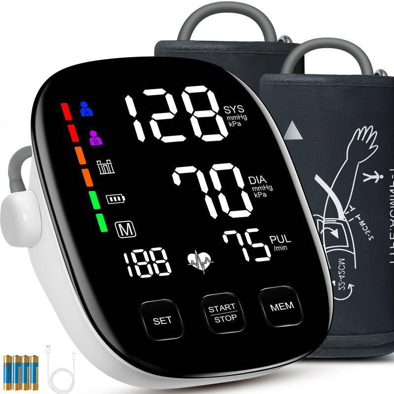lot 32983 image: Blood Pressure Monitors for Home Use, 9-17 & 13-21 Extra Large Blood Pressure Cuff Upper Arm Blood Pressure Machine, 6 in Large LED Backlit Display, USB Cable & Batteries Included - Retail $30