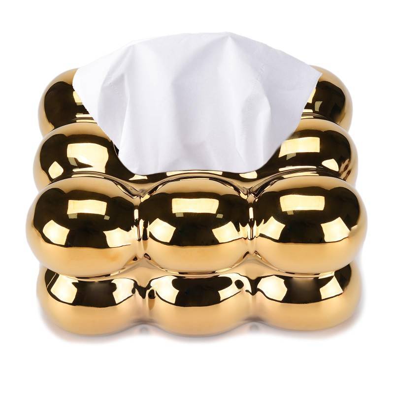 lot 22981 image: NYMYHE Electroplated Ceramic Tissue Box for Bathroom, Dresser, Living Room, Dining Room, Modern Gold Home Decoration TQGJNY49 - Retail $30