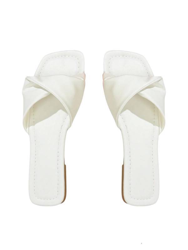 lot 33799 image: GORGLITTER Womens Dressy Sandals Comfortable Flat Casual Fashion Square Open Toe Slip On Sandals for Summer White 10