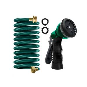 lot 19642 image: Coil Hose 10FT EVA Coil Garden Hose With 34 Brass Connector Coiled Water Hose Lightweight And No Kink Includes 7 Patterns Spray Nozzle For Outdoors Lawn Watering Car Washing - Retail $17