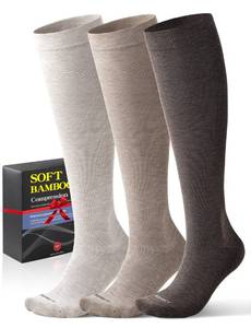 lot 19645 image: Easy OnOff Bamboo Viscose Compression Socks for Summer - 15-25mmHg Knee High Support Socks, Soft Sole & Seamless Toe - Retail $25