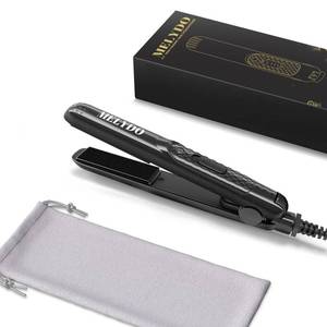 lot 19649 image: MELYDO Mini Flat Iron, Ceramic Tourmaline Small Hair Straightener for Short HairBangs, Dual Voltage Travel Hair Straightener, Portable Mini Straightener with Storage Pouch(Black) - Retail $14