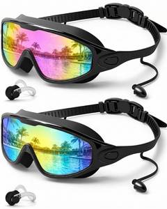 lot 19655 image: Swim Goggles 2 Pack, Wide View Anti Fog&UV Swimming Goggles for Audlt, No Leaking Swim Glasses for Men Women Youth - Retail $16