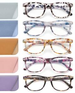 lot 19658 image: JOLISU Reading Glasses For Women - 5 Pack Stylish Readers For Womens Men Spring Hinge Eyeglasses -Blue Light Blocking Protection Frame (2.50) - Retail $17