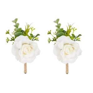 lot 19659 image: Meldel Ivory White Rose Boutonnieres for Men Wedding, Set of 2, Artificial Corsage for Prom, Groom and Groomsmen Boutonniere for Ceremony, Formal Dinner Party, Fall Rustic Wedding, Homecoming - Retail $12