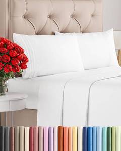 lot 19664 image: King Size 4 Piece Sheet Set - Comfy Breathable & Cooling Sheets - Hotel Luxury Bed Sheets for Women & Men - Deep Pockets, Easy-Fit, Extra Soft and Wrinkle Free Sheets - White Oeko-Tex Bed Sheet Set - Retail $35