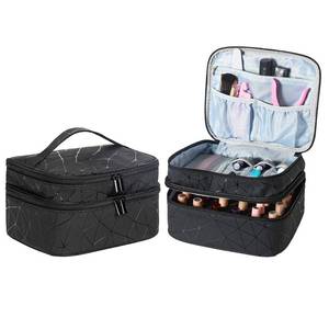 lot 19667 image: ZFZGFRCS Nail Polish Organizer- Holds 30 Bottles Nail Supply Organizers and Storage Double-layer Nail Bag Organizer Case Nail varnish Organizer Nail Polish Storage Bag with Handle (Black-a) - Retail $19