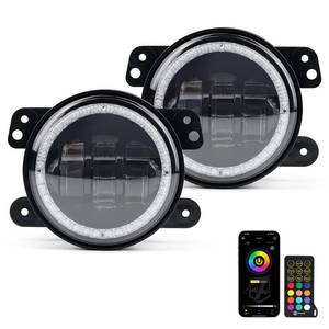 lot 19681 image: Xprite Fog Lights with RGB Halo Angel Ring and Turn Signal Light, IR & Bluetooth Wireless Dual Controlled Foglights Compatible with 2007-2018 Jeep Wrangler JK JKU, DOT Approved - Retail $50