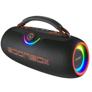 lot 19689 image: SOONBOX Bluetooth Speaker, 80W Portable Bluetooth Wireless Speaker - IPX6 Waterproof, Bass Boost, 24H Playtme, RGB Lights, TWS Party Pairing for Camping Beach Pool or Gifts - Black - Retail $90