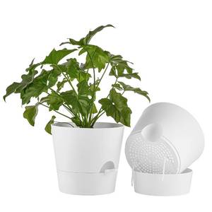 lot 19696 image: FaithLand 2-Pack 10 Inch Planter Pots for Indoor Outdoor Plants, Self Watering Flower Pots with Deep Reservoir, White - Retail $22