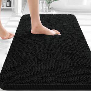 lot 19705 image: OLANLY Black Bathroom Rug 30x20, Extra Soft Absorbent Chenille Bath Rugs, Rubber Backing Quick Dry, Machine Washable Bath Mats for Bathroom Floor, Tub and Shower, Home Decor Accessories - Retail $10