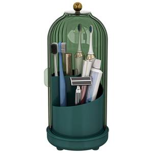 lot 24185 image: Zufudo Toothbrush Holders with Cover, Drainage Rotating Electric Toothbrush Organizer, 3 Slots Tooth Brush Holder for Bathroom Counter, Green - Retail $21