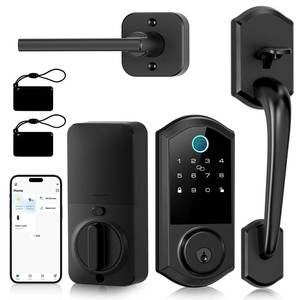 Smart Front Door Lock Set - Firstriver Keyless Entry Door Lock with Handle, Fingerprint Deadbolt, Keypad & Bluetooth App Control, Electronic Auto Lock, Compatible with Alexa & Google Assistant, Black - Retail: $200
