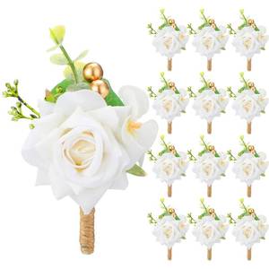 lot 24204 image: Sherr 12 Pcs Boutonniere for Men Wedding Flower Boutonniere Rose Corsage Set with Pin for Groom Groomsmen Prom Western Wedding Anniversary Dinner Fall Party Decor(White) - Retail $20