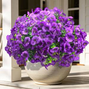 lot 24210 image: AITISOR 16 Bundles Purple Artificial Pansy Flowers UV Resistant Fake Silk Pansies Outdoor Indoor Home Porch Patio Planter Window Box Decor(Purple) - Retail $26