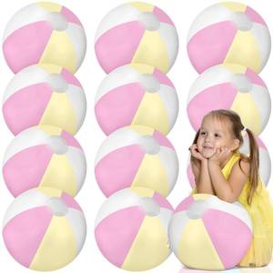 lot 24213 image: MiniInflat 12 Pcs 16 Pastel Inflatable Beach Balls Bulk Jumbo Macaron Rainbow Beach Balls Blow up Pool Game Toys for Kid Adult Summer Swimming Luau Hawaiian Party Decorations(Yellow and Light Purple) - Retail $25