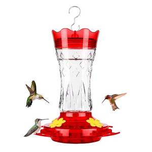 lot 24215 image: BOLITE Glass Hummingbird Feeders for Outdoors Hanging, Built-in Ant Moat, 4 Bee Guard Feeding Ports with Perches, Leak Proof, 15 Ounces, Stars Decor, Red, Gifts for Women Men, Gifts for Mom Dad - Retail $17