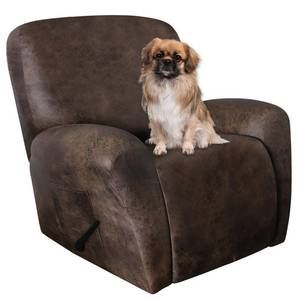 lot 24235 image: ANARACHON Leather Like Recliner Chair Covers Heavy Duty, 4 Pieces Recliner Cover for Recliner Chair, Leather Cover for Recliner slipcovers Washable for Pets (Dark Brown) - Retail $25