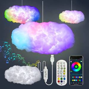 lot 24237 image: 3D Big Cloud lightning Light Kit Music Sync Warm White Multicolor lightning Changing Strip Lights 360 Degree Wireless Remote APP NO DIY Coolest Decorations for Adults and Kids Indoor Home Bedroom - Retail $24