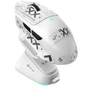 lot 24241 image: ATTACK SHARK V6 Wireless Gaming Mouse with RGB Charging Dock, 25K DPI PAW3311 Sensor, 1K Polling Tri-Mode Ergonomic PC Mice, 5 Programmable Bottons, Cloud-Based AI Driver for WinMac,White&Tape - Retail $38