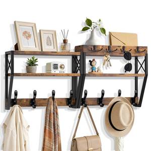 lot 24245 image: Upgraded 3-Tier Large Coat Rack Wall Mount with Shelf, 4 in 1 Versatile Coat and Key Hanger Wall Mount, 32-inch Entryway Wall Shelf with 12 Hooks and Mail Holder for Living Room Bedroom Bathroom - Retail $40