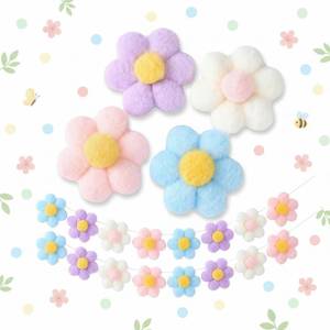 lot 24258 image: Teyva Daily 60 Pcs Spring 3D Felt Flower Pompom Craft 2.36 Inch Daisy Sunflower Floral Colorful Plush Ornament for Spring Party Supplies Birthday Boho Home Mantel Wall Window Decor Holiday Art(Light)