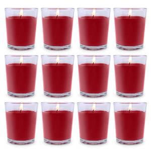 lot 24259 image: Set of 12 Red Votive Candles for Christmas Valentines, Unscented Bulk Candles for Home Weddings Party Festival Decorative and DIY - Retail $19