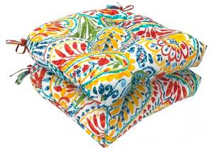 lot 42725 image: Tufted Outdoor Chair Cushions Set of 2 Colorful Floral Paisley Print - Retail $25