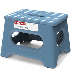 lot 42728 image: HBTower Folding Step Stool 9 Inch - Holds 600 lb, Non-Slip Surface & Carry Handle - Sturdy Step Stool for Kids, Toddlers & Adults - Compact Foldable Foot Stool for Kitchen, Bathroom, Bedroom(Blue) - Retail $13
