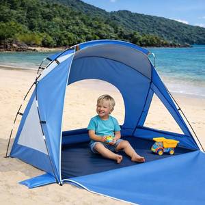 lot 42747 image: Beach Tent, Portable Sun Shelter for 2346-8 Person with UPF 50 UV Protection, Easy Setup Waterproof Beach Shade Canopy Cabana for Family Outdoor and Picnics, Fishing with Carrying Bag - Retail $30