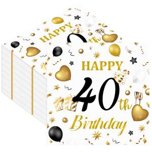 lot 42753 image: 50pcs 40th Birthday Paper Napkins, White and Gold Happy Birthday Napkins Disposable Luncheon Cocktail Party Paper Beverage Napkin for Anniversary Birthdays Party Decorations, 13 x 13 Inches - Retail $7