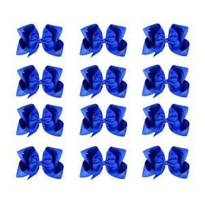 lot 42754 image: DEEKA 12 PCS 6 Big Hand-made Grosgrain Ribbon Hair Bow Alligator Clips Hair Accessories for Little Teen Toddler Girls - Roayl Blue - Retail $10