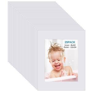 lot 42755 image: Egofine 11x14 White Picture Mats Pack of 25, Frame Mattes for 8x10 Pictures, Acid Free, 1.2mm Thickness, with Core Bevel Cut - Retail $28
