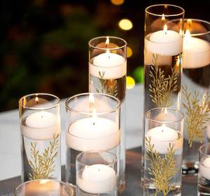 lot 42768 image: NUZELA 36Pcs Faux Flowers for Floating Candles, Floating-Effect Flowers for Vase Filler, Cylinder Vase Fillers Centerpiece Table Deocrations for Wedding, Party, Event, Home, Restaurant (Gold) - Retail $9