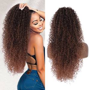 lot 42775 image: Alebery 27 Inch Drawstring Ponytail Extension for Black Women Deep Curly Ponytail Extension Synthetic Mixed with Human Hair Hairpieces Afro Kinky Curly Pony Tail for Daily Use (Brown) - Retail $33