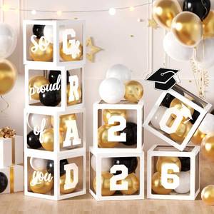 lot 42780 image: 2026 Graduation Party Decorations, 4Pcs White Boxes with 30Pcs Black White Gold Latex Balloons with Letters 2026 GRAD So Proud of You for High School College Graduation Party Decorations (White) - Retail $16
