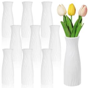 lot 42789 image: 10 Pack Composite Plastic Flower Vase,8 Tall Conic White Vases,Unbreakable Vase Floral Vases for Table Centerpieces, Bouquets, Home Decor, Living Room - Retail $25
