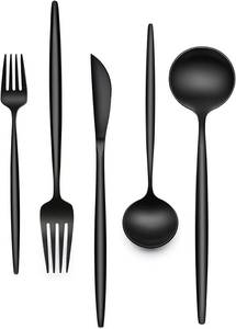 lot 42790 image: 52-Piece 12 Setting Black Silverware, Missing Small Forks Food-Grade Stainless Steel Flatware Cutlery Set for Home, Office, Restaurant, Hotel - Retail $50