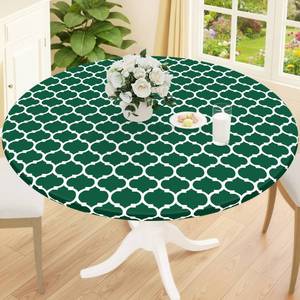 lot 42793 image: Smiry Round Picnic Tablecloth, Waterproof Elastic Fitted Table Covers for 36 - 44 Tables, Wipeable Flannel Backed Vinyl Tablecloths for Camping, Indoor, Outdoor, Emerald Green & White - Retail $16