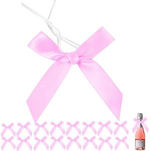 lot 42797 image: Pink Twist Tie Bows for Treat Bags, Twist Ties with Bows, Satin Twist Tie Bows for Cake Pop, Pretied Bows with Twist Ties, Bow Ties for Gift Bags, Cookie Bags, Popcorn Bags 60 pcs 2 pack - Retail $7