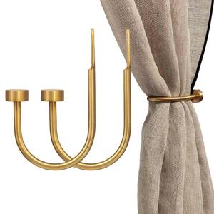 lot 42808 image: Quality Curtain Holdbacks, Solid Steel Curtain Holdback with Disk Finial,Electroplate Finishes, Set of 2 Window Curtain Tieback Hooks, Warm Gold - Retail $12