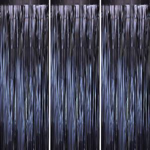 lot 42811 image: Voircoloria 3 Pack 3.3 x 8.2 ft Matte Blue Foil Fringe Curtains, Dark Blue Tinsel Streamers Batman Party Decorations, Fringe Backdrop, Door Shimmer for Graduation, Birthday Backdrop for Men or Boy - Retail $10