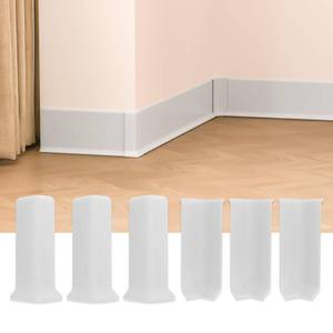 lot 42814 image: GAMZAU Baseboard Corner Blocks 4inch Height, Self Adhesive 3 Inside  3 Outside Corners-Connector Between The Cove Base Wall Base Rubber Moulding Trim, Perfect Match for Our S100 Baseboard(White) - Retail $13