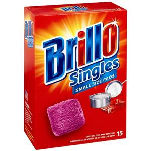 lot 42822 image: Brillo Single Use Steel Wool Soap Pads, Smaller Size Original Red Scent, 15 Count Pack of 1 - Retail $8