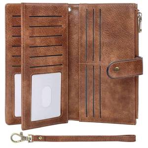 lot 42823 image: GOIACII Wallets for Women Large Capacity Credit Card Holder RFID Blocking Wristlet Long Purse with Zipper Pocket Brown - Retail $17