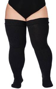 lot 42826 image: Moon Wood Plus Size Womens Thigh High Socks for Thick Thighs- Extra Long & Thick Over the Knee Stockings- Leg Warmer Boot Socks (Classic Black) - Retail $15